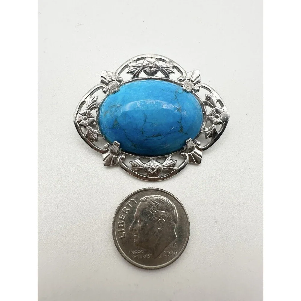 Vintage Filigree Faux Turquoise Pin Brooch